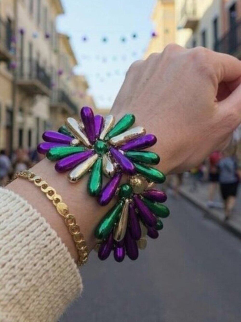 VINTAGE MARDI GRAS Plastic Beaded Stretch Bracelet Festival Rave Disco Rave Punk
